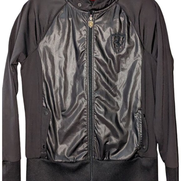 VTG Puma Scuderia Ferrari Full Zip Track Jacket Mens Sz Large Black Faux Leather - Picture 1 of 11